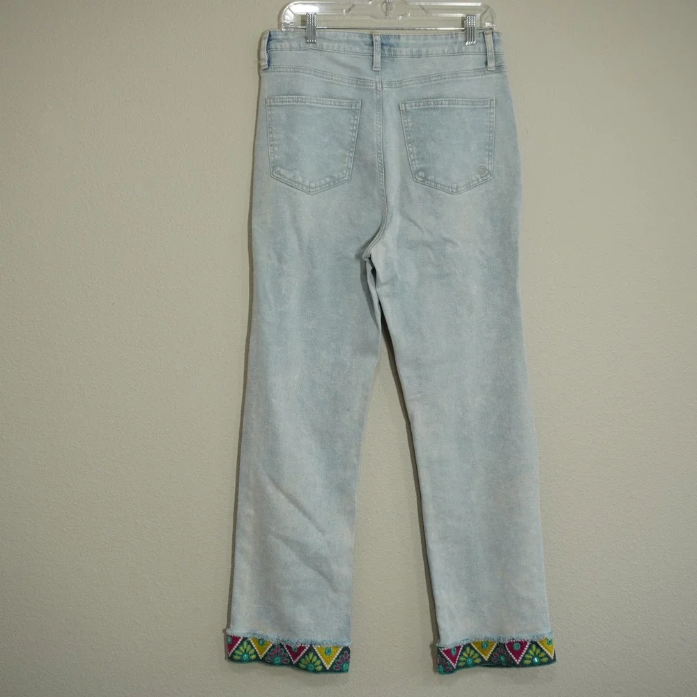 Indigo Rein Size 30 Straight Leg Jeans Light Wash Excellent Patchwork Boho Trim